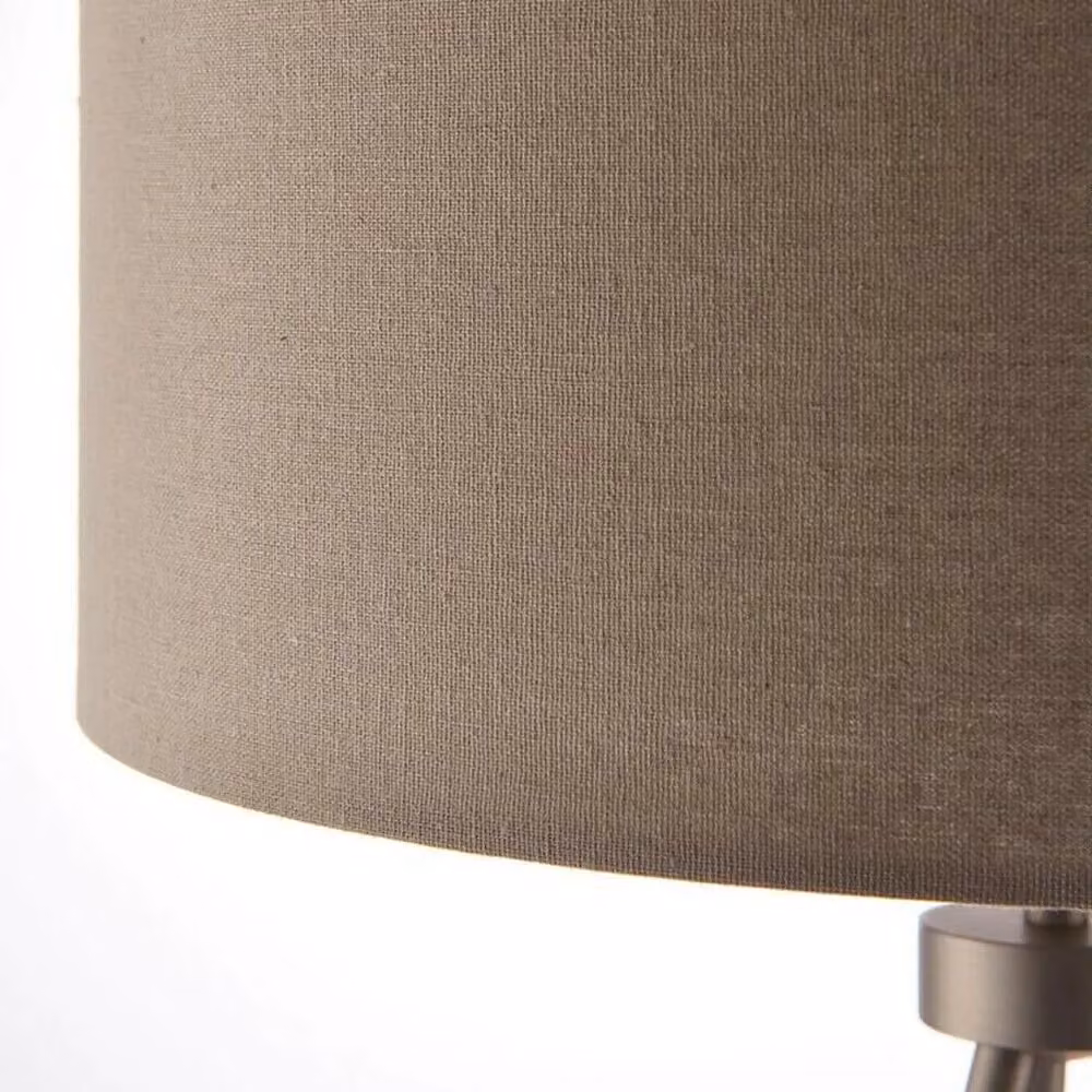Loops Modern Tripod Table Lamp with Grey Fabric Shade and Nickel Metal Legs, H 60 cm x W 40 cm x D 35 cm – 2