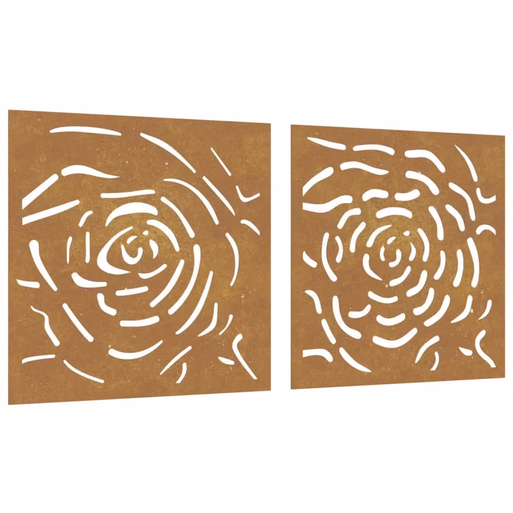 Berkfield Home Garden Rose Design Corten Steel Wall Decorations, 2 Pack, Brown, W/H: 55 x 55 cm – 2