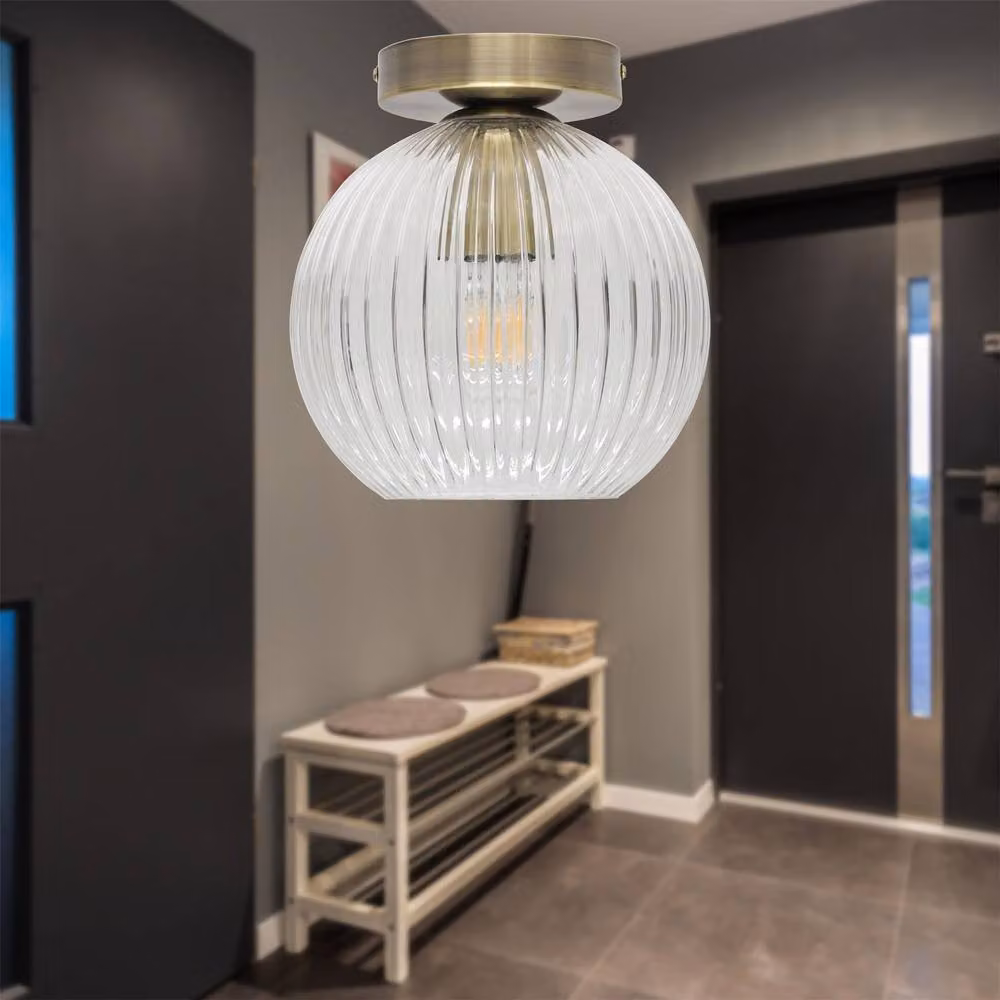 First Choice Lighting Betchley Clear Glass Ceiling Light Fitting with Antique Brass Finish – 2