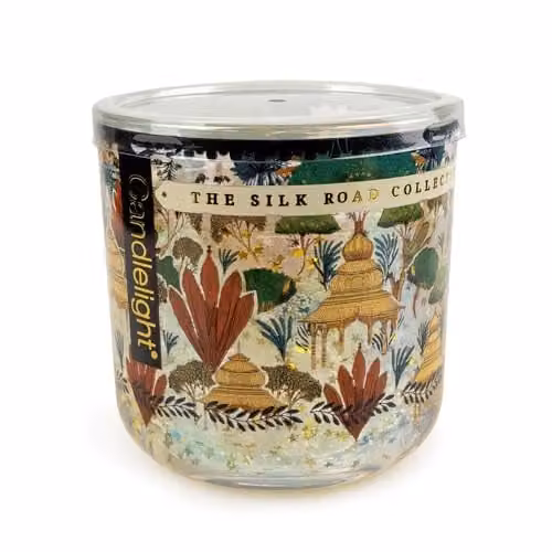 Candlelight The Silk Road Pear & Fig Light Up Glitter Candle in Gold and Multicolour