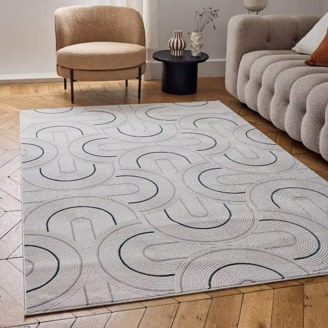 THE RUGS Carmel Arch Design Soft Pile Area Rug, Ivory, Blue and White, W: 160 cm, L: 230 cm