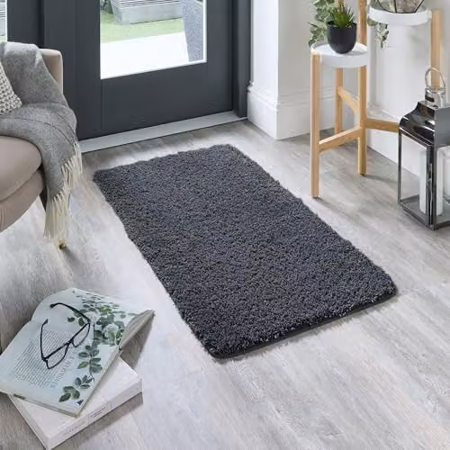 My Mat Non-slip Washable Shaggy Pile Rectangular Doormat, Grey/Anthracite, W: 60 cm, L: 100 cm – 2