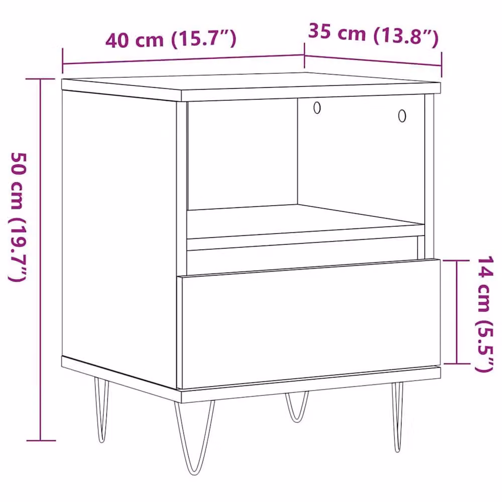Berkfield Home Modern Bedside Cabinet in Brown Old Wood, W/D/H: 40 x 35 x 50 cm – 6