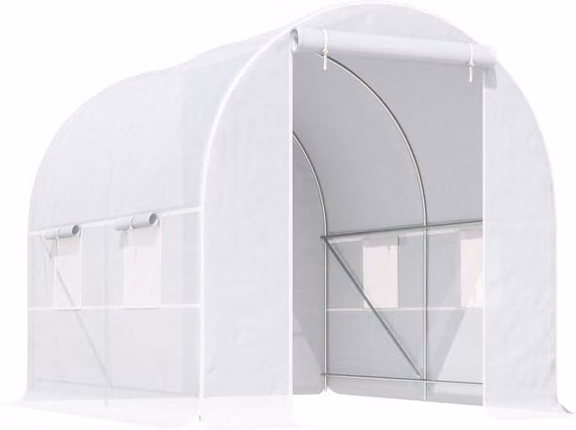 Outsunny White Polycarbonate Walk-In Greenhouse with Stainless Steel Frame for Outdoor Gardens, W: 250 cm, D: 200 cm, H: 200 cm