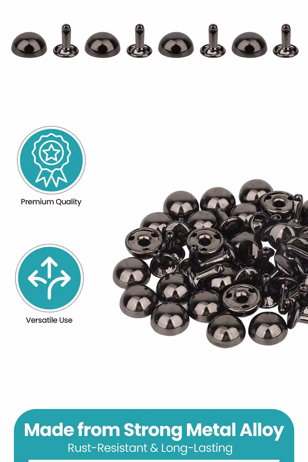Neel Blue 25pcs Black Alloy Dome Shaped Bag Feet Rivets with 12mm Rivets and 9mm Round Studs – 3
