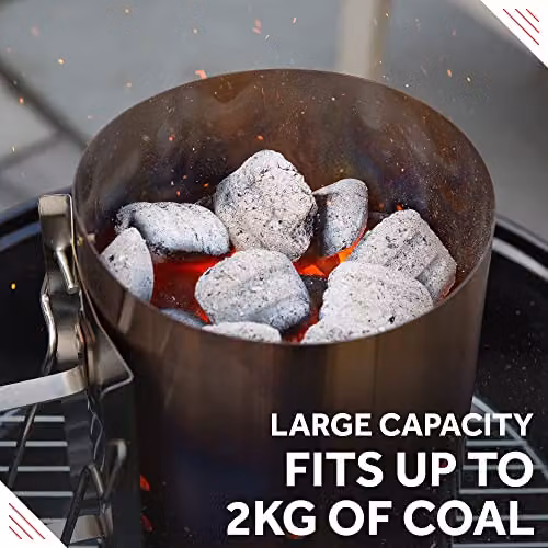 George Foreman Quick-Fire Large Chimney Charcoal BBQ Starter, Silver Stainless Steel, Diameter: 19.5 cm, H x W x D: 31.0 x 19.5 x 30.5 cm – 4