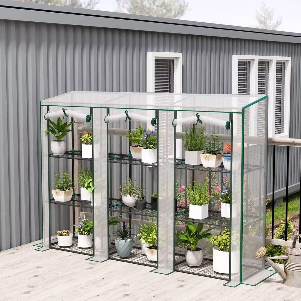 NESTLUNE 3 Tier Lean-to Mini Greenhouse with Transparent PE Cover, W/D/H: 100 x 15 x 30 cm – 2