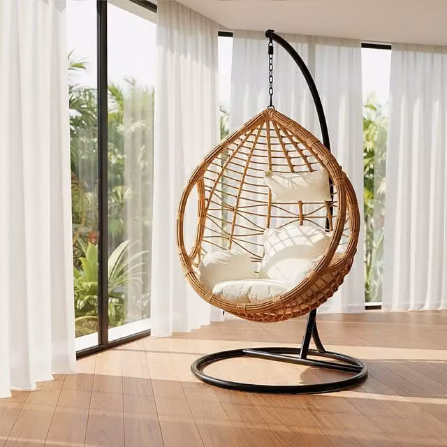 Orsina Modern Rattan Effect Hanging Chair in Brown and Black – 2