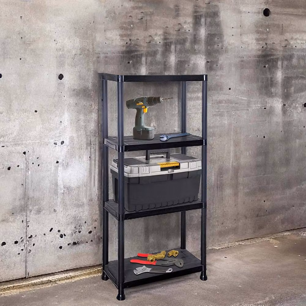 SPETLEK 3 Tier Plastic Freestanding Home Storage Shelving Unit in Black – 3