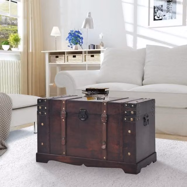 Berkfield Home Vintage Wood Treasure Chest in Brown, W/D/H: 66 x 38 x 40 cm