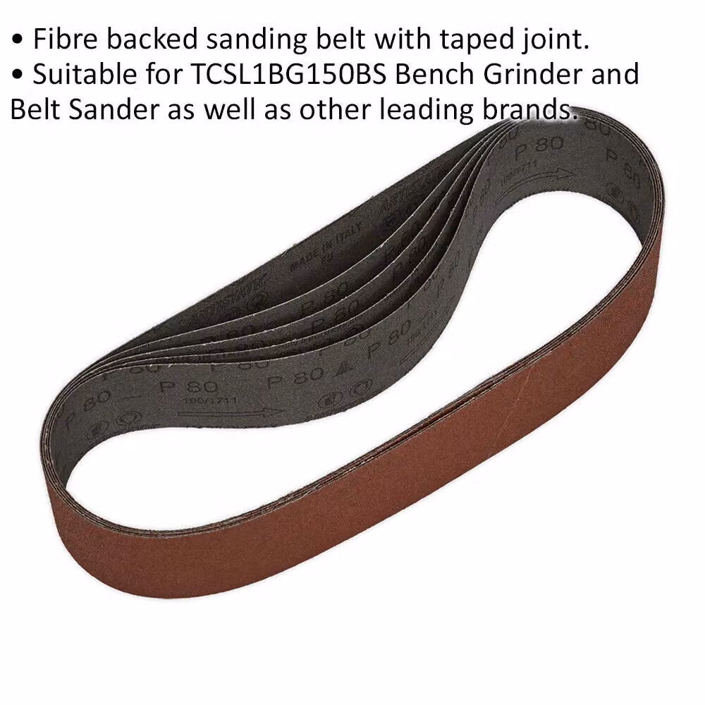 Loops 5 Pack 80 Grit Aluminium Oxide Cloth Backed Sanding Belts, Brown, W: 50 mm, L: 686 mm – 2