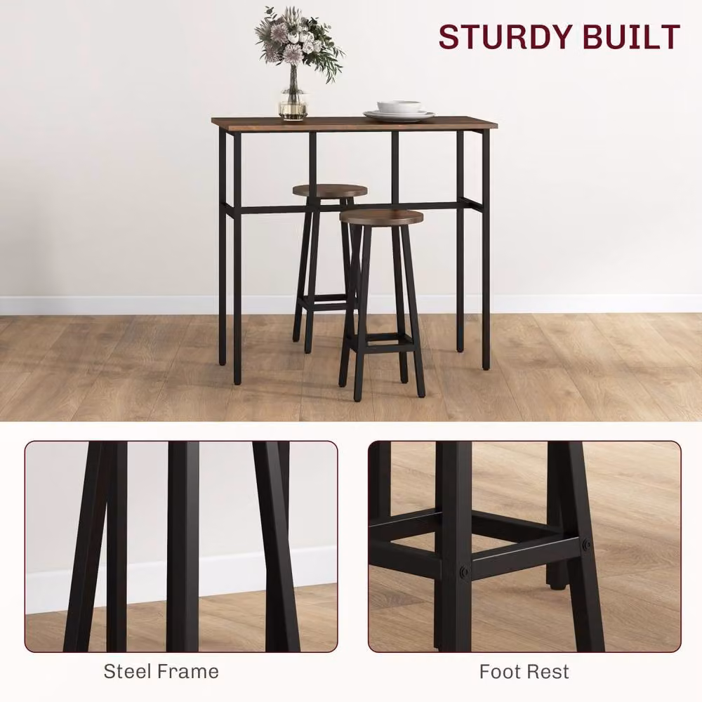 Wyld Haus Halulo 6 Piece Counter Bar Dining Set in Rustic Brown with 2 Tables and 4 Stools – 6