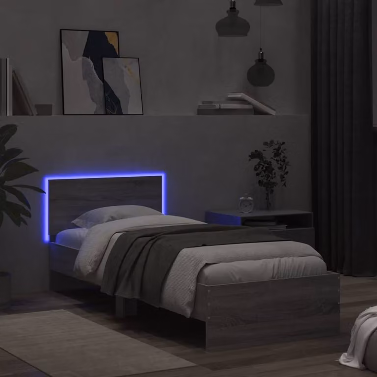 Berkfield Home Modern Bed Frame with Headboard in Wax Brown and Grey, W/D/H: 150 x 200 cm