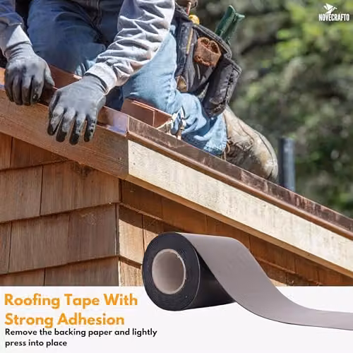Novecrafto Self Adhesive Flashing Tape for Bitumen Roof, Chimney and Gutter Repairs, Black, Width: 150 mm, Length: 10 m – 5
