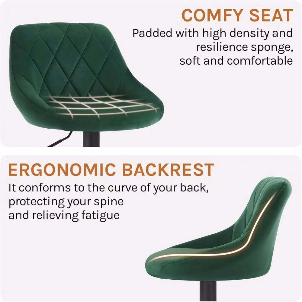 NESTLUNE Velvet Bar Stool in Green for Kitchen and Home Office, H: 100 cm, W: 15 cm – 5