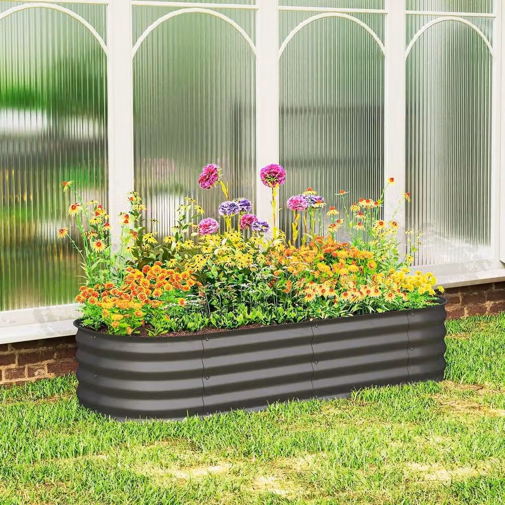 SPETLEK Black Galvanised Steel Raised Garden Bed Planter Box – 4