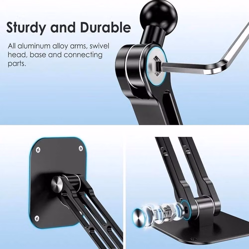 FLAVORA Adjustable Aluminium Tablet Wall Mount Holder in Black – 5