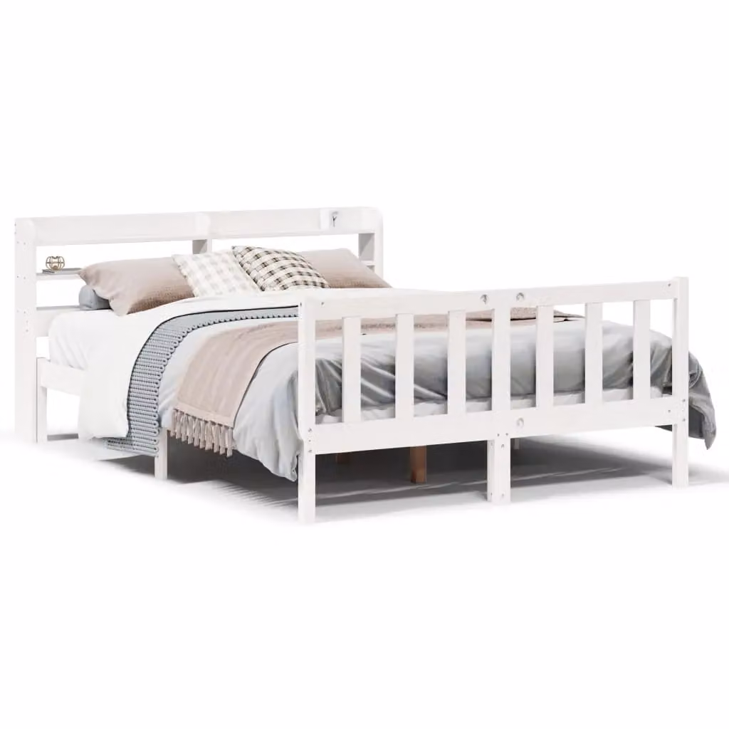Berkfield Home White Solid Pine Bed Frame with Side Compartments W/D/H: 160 x 200 cm – 2