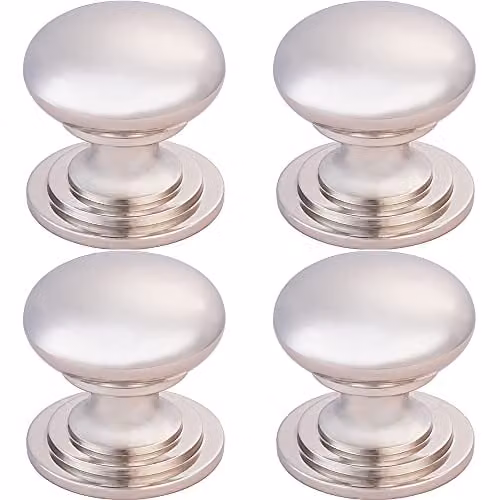 Loops 4 Pack Victorian Round Cupboard Door Knob, Polished Nickel, 38mm Diameter