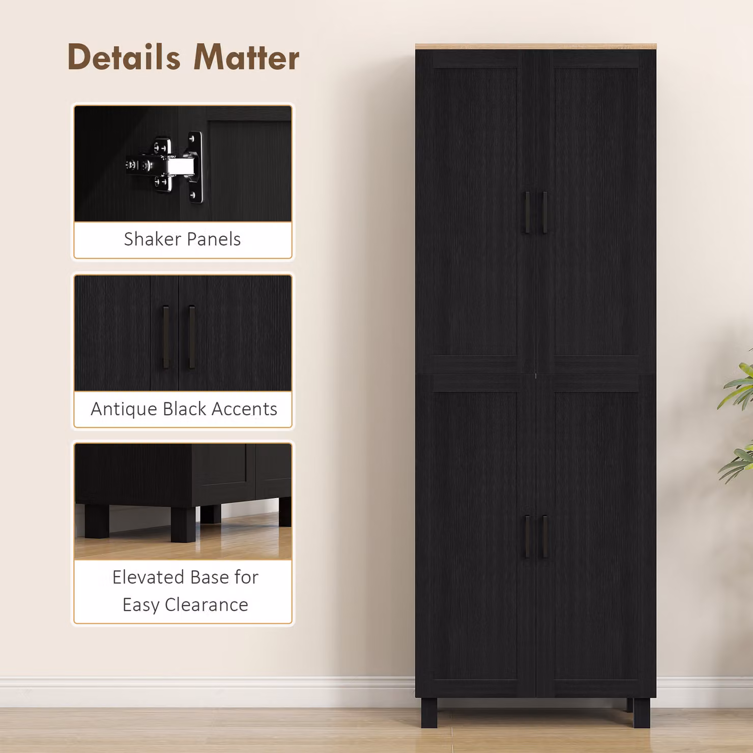 HOMCOM Modern Freestanding Kitchen Cupboard and Tall Pantry Storage Cabinet in Black, H 170 x W 60 x D 29.4 cm – 5