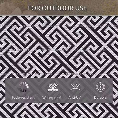 Outsunny Reversible Geometric Outdoor Rug in Black and White, W: 182 cm x L: 274 cm – 4
