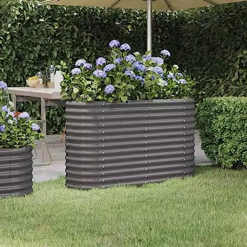 vidaXL Grey Galvanised Steel Garden Raised Bed W: 114 cm, D: 40 cm, H: 68 cm – 2