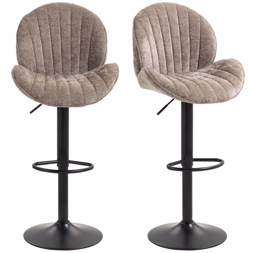 HOMCOM Set of 2 Modern Brown Velvet Swivel Counter Height Bar Stools with Metal Legs – 2