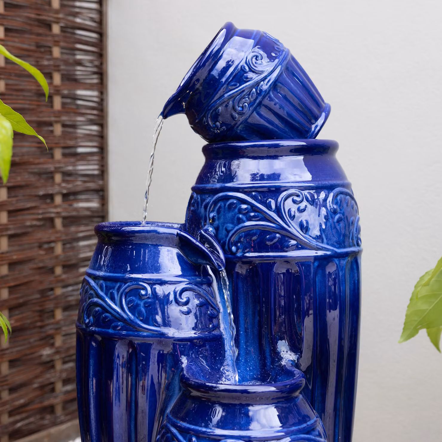 Primrose Blue Ceramic Cascading Vase Water Feature with LED Lights, Height: 87 cm – 3