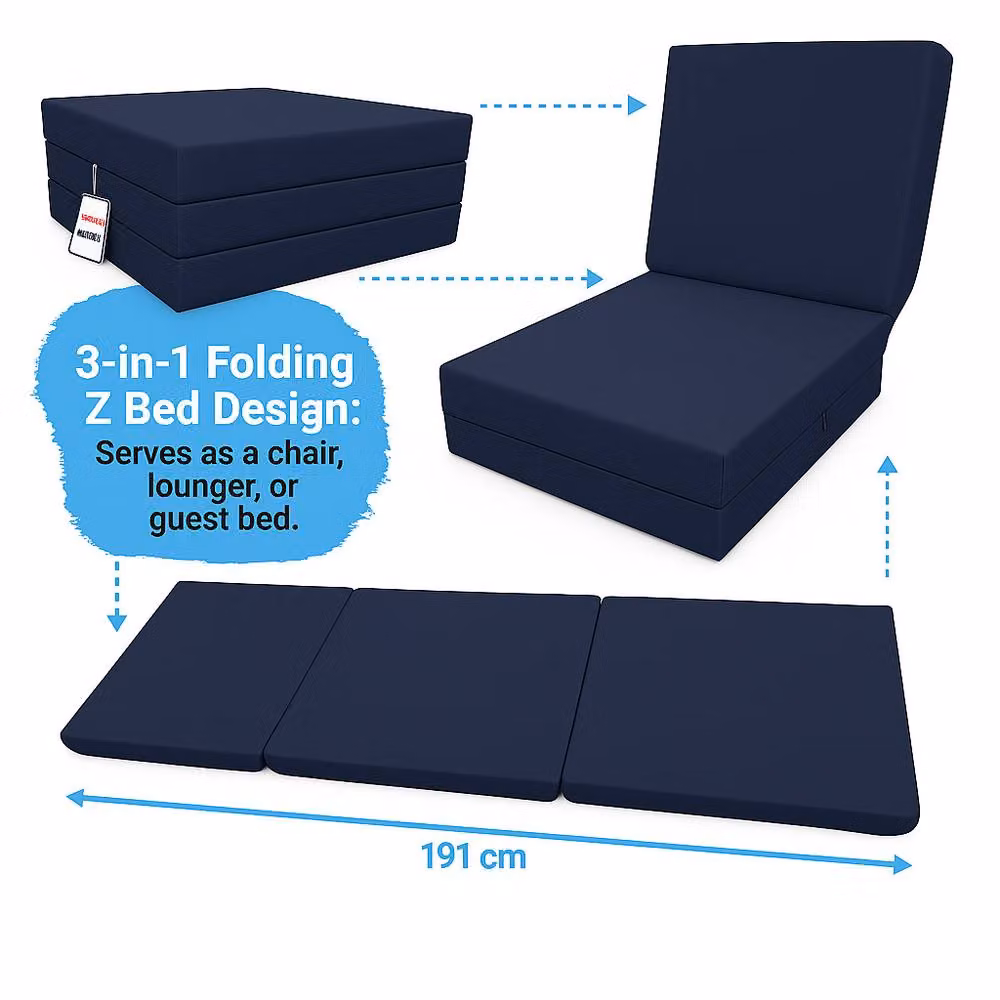 House of Home Navy Blue Single Size Folding Chair Bed and Guest Sofa – 4