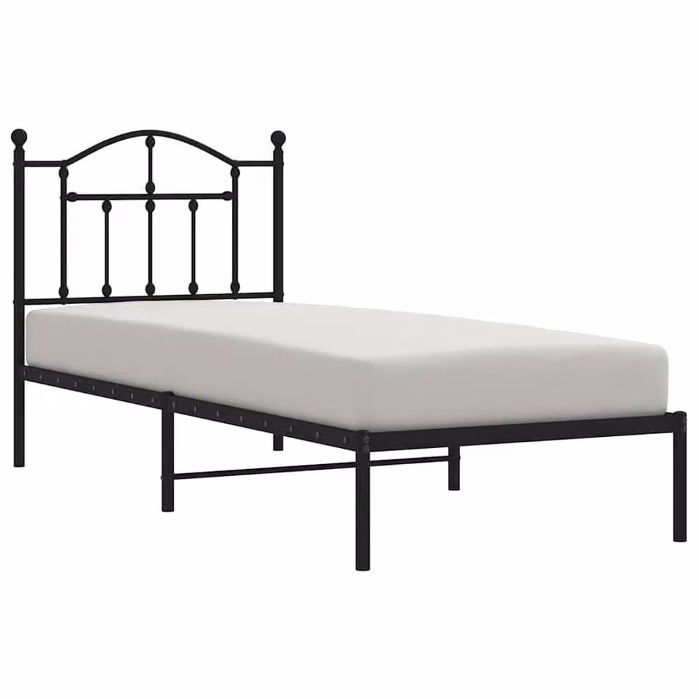 Berkfield Home Metal Bed Frame with Headboard in Black, W/D/H: 90 x 190 cm