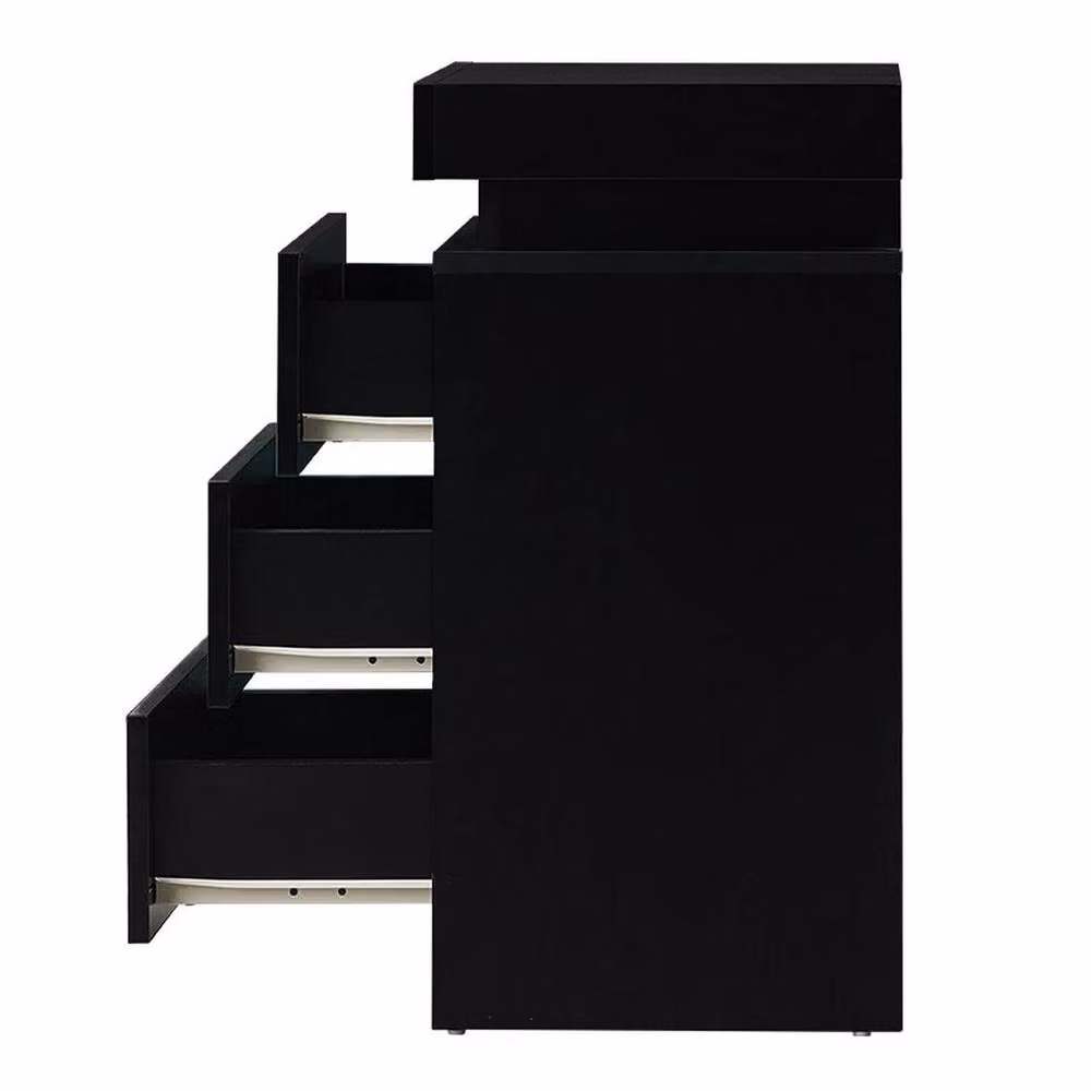 Kelvenix Modern Black High Gloss Bedside Table with Integrated LED Lighting and 3 Drawers – 3