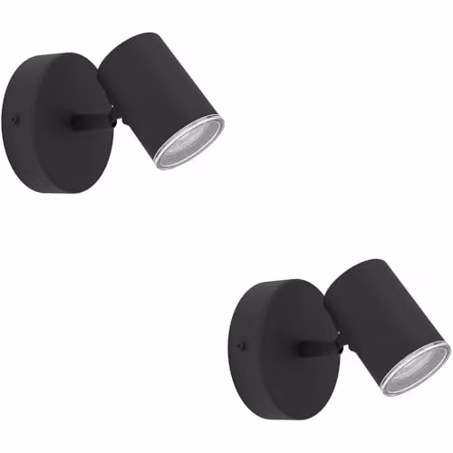 Loops Black GU10 Ceiling Spotlight Pack of 2, IP44 Rated Modern Bathroom Light Fixture, Height: 11.5 cm