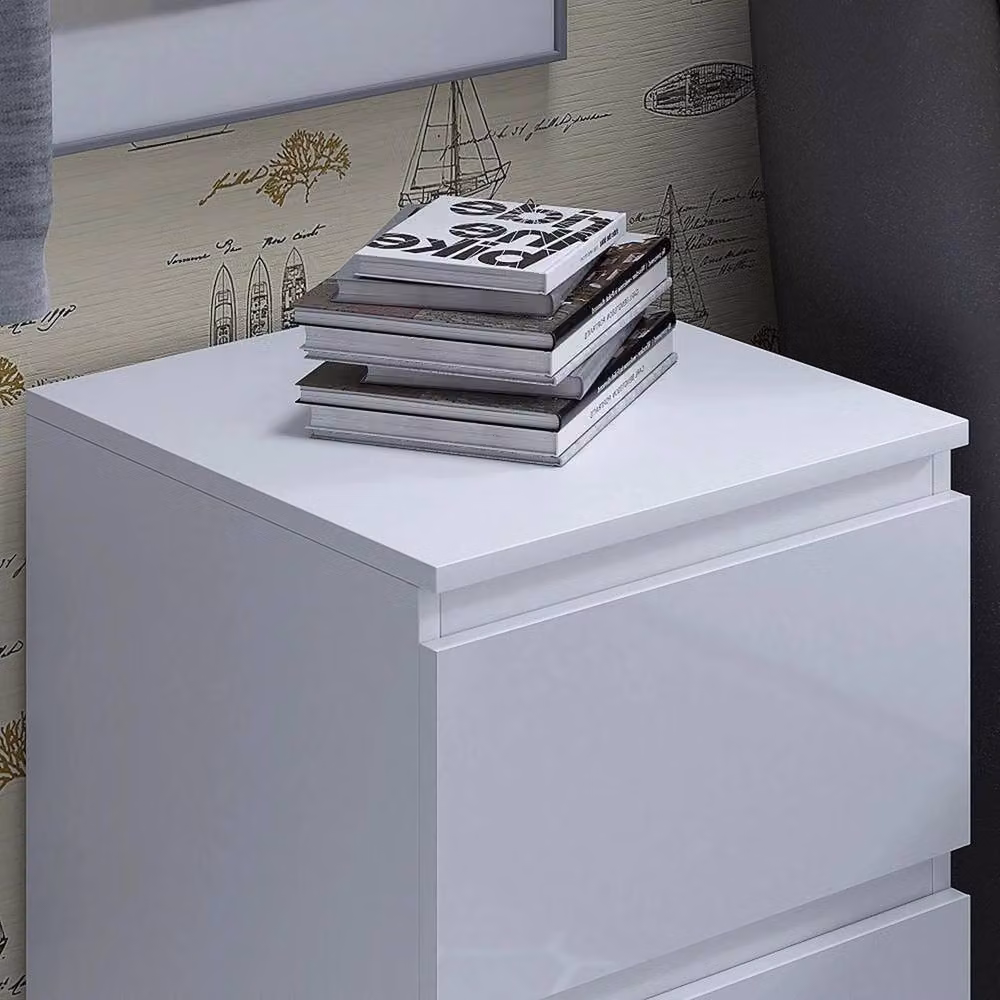 Havendro White Gloss 2-Drawer Handleless Bedside Cabinet – 2