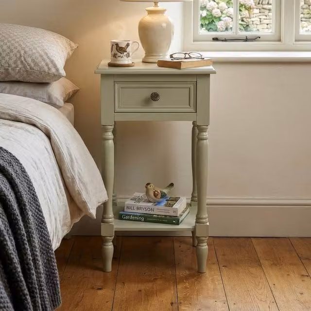 Scottish Everlastings Ltd Moss Green Side Table with Drawer in Pale Green, W/D/H: 35.5 x 30.0 x 66.0 cm