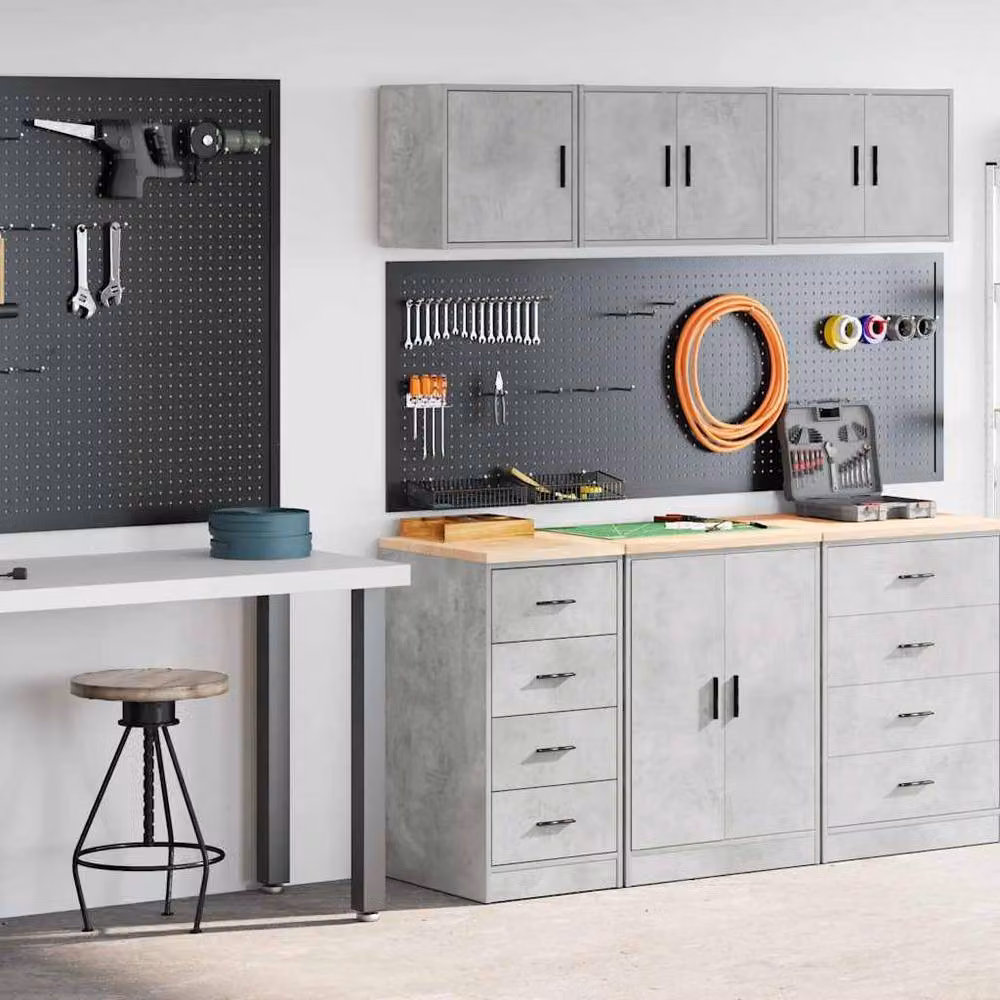 Berkfield Home Set of 2 Wall Mounted Garage Cabinets in Concrete Grey Engineered Wood – 1
