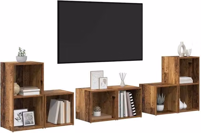 Berkfield Home 6-Piece TV Cabinet Set with Storage Shelves in Brown Rustic Old Wood Finish