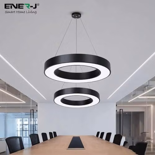 ENER-J Modern Round LED Pendant Light, 24W 6500K Cool White, Black Minimalist Suspended Ceiling Lamp, Diameter: 60 cm – 3