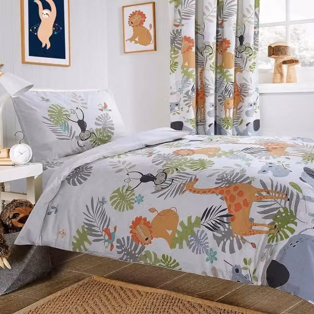NewEdgeBlinds Animal Graphic Childrens Duvet Cover, Multicolour and White, 140 x 200 cm