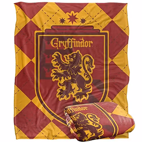 Warner Brothers Harry Potter Gryffindor Plaid Sigil Fleece Blanket in White and Multicolour, W/D/H: 152 x 127 cm – 1