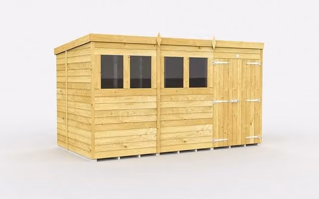Buttercup Farm Brown Pent Shed with Double Doors and Windows, L358 x W178 x H201 cm – 1
