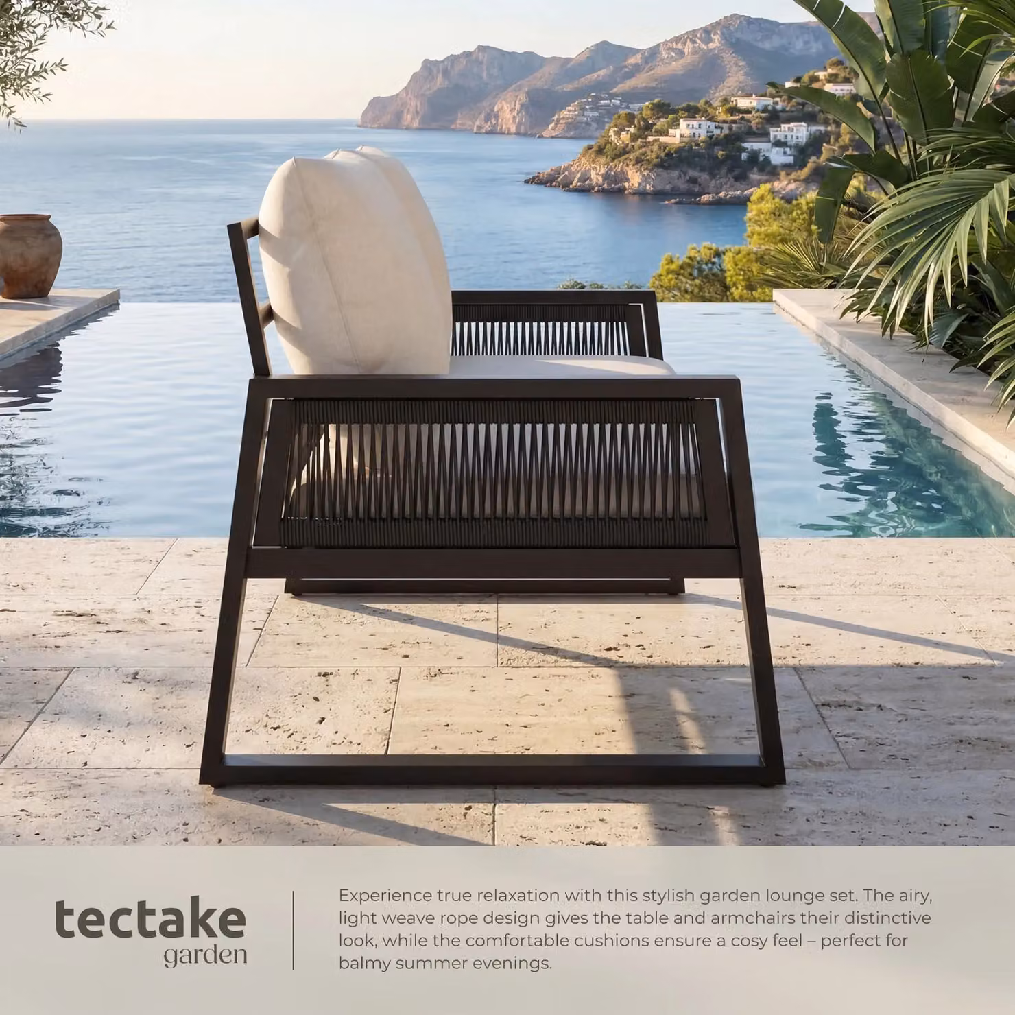 tectake Captive 2-Seater Garden Lounge Set with Coffee Table in Anthracite Grey, Powder Coated Aluminium and Cord Design – 4