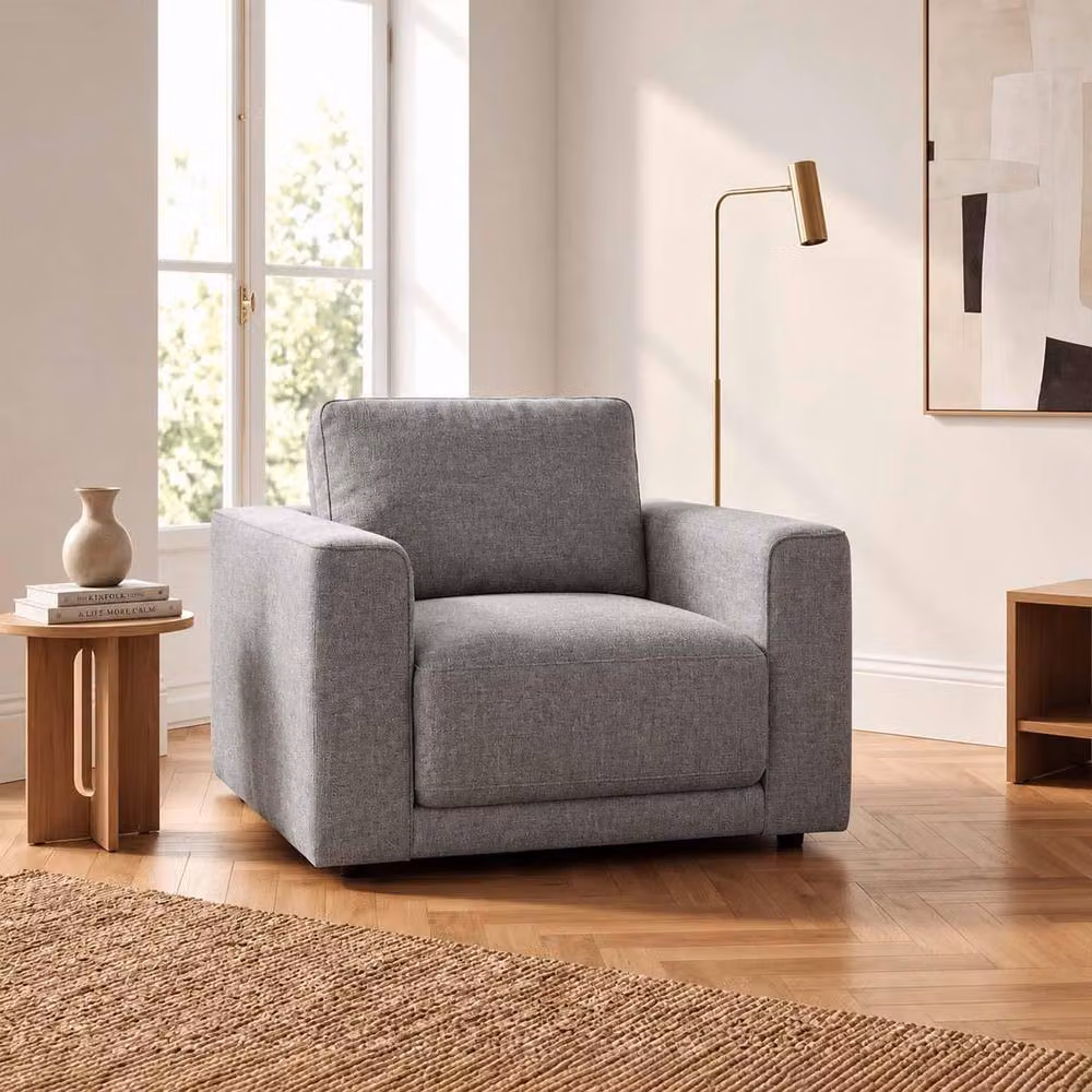Furnishings For Less UK Melrose Grey Woven Fabric Armchair with Removable Back Cushion – 2