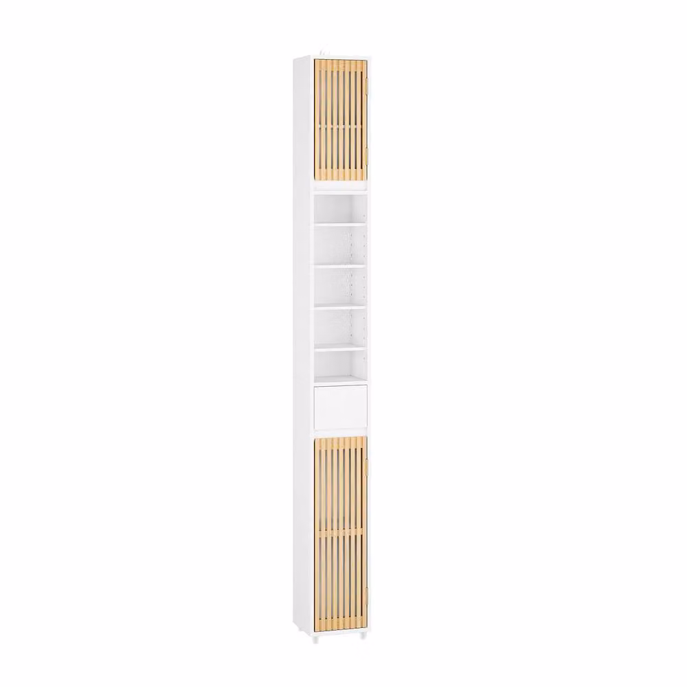 SoBuy Slim Tall Bathroom Cabinet in White MDF with Hinged Doors and Internal Shelves, Height: 180 cm – 2