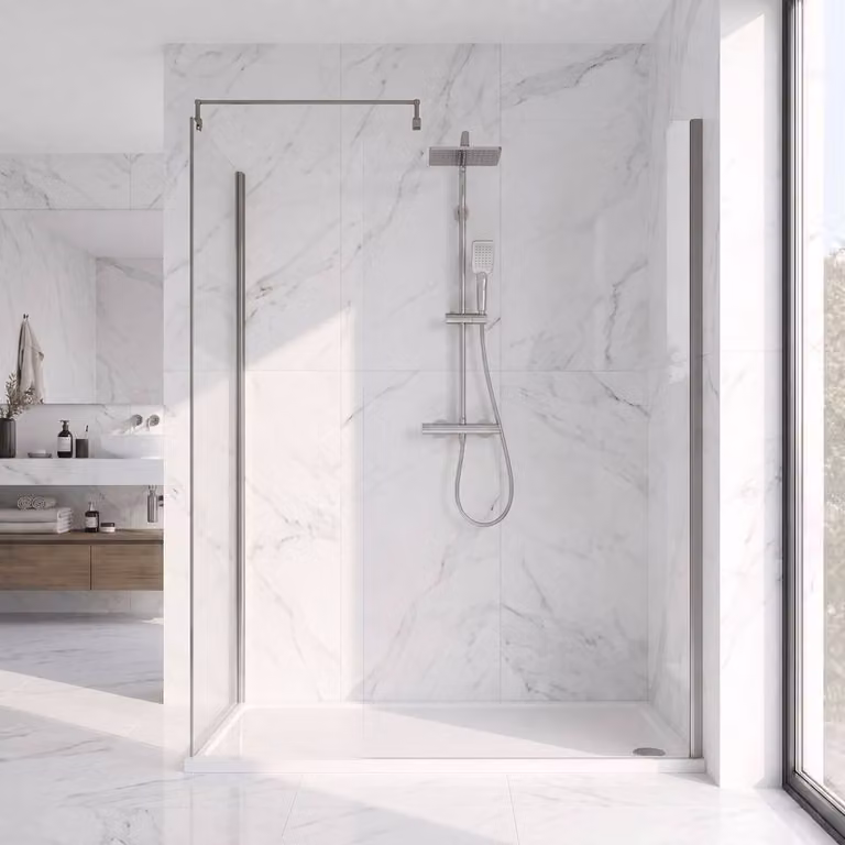 Balterley Gunmetal Walk-In Wetroom Shower Bundle with Rectangular Glass Tray and Fixed Panel, Silver and Grey, W: 120 cm, D: 70 cm