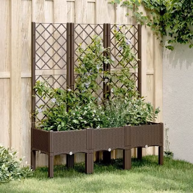 Berkfield Home Garden Planter with Trellis in Brown, W/D/H: 120 x 40 x 142 cm – 1