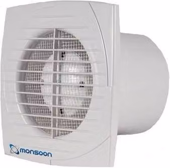 Monsoon White Humidistat Kitchen and Bathroom Fan with Timer, 150mm