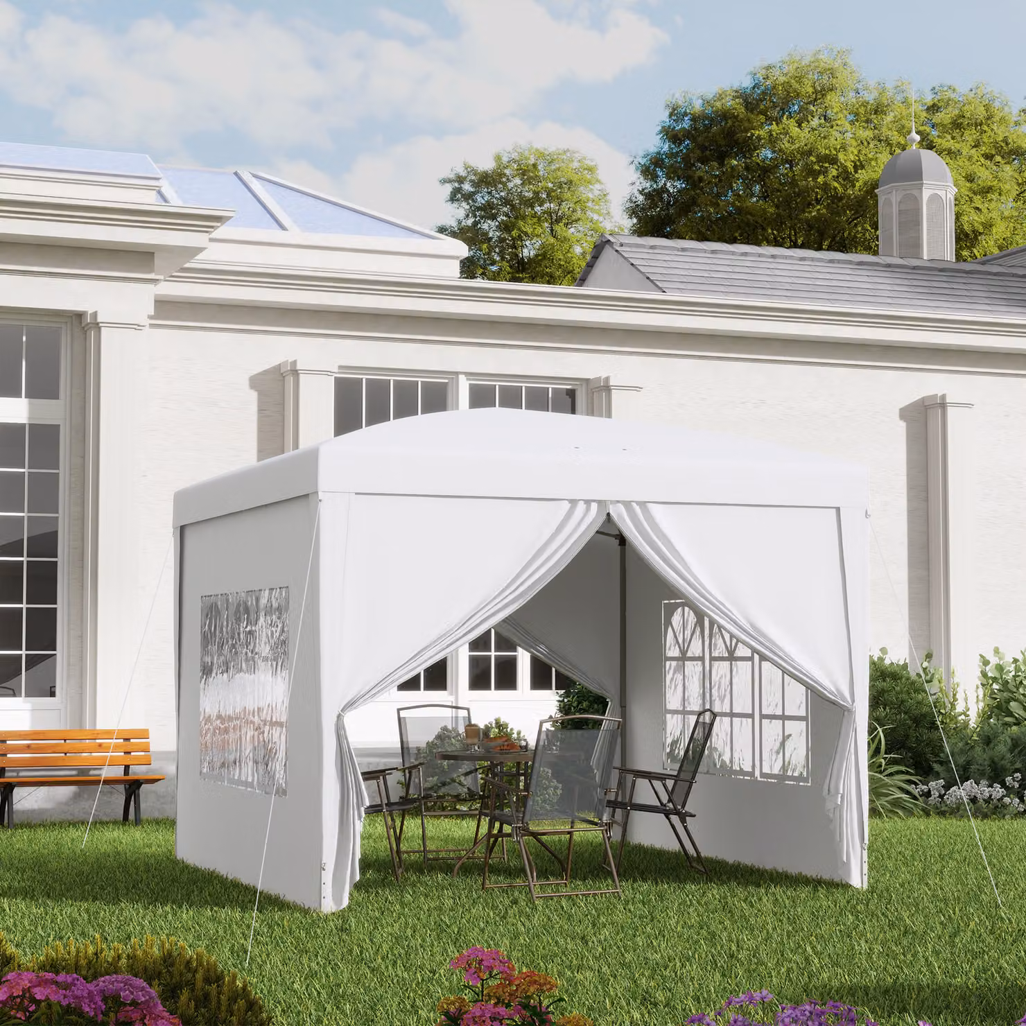 Outsunny White Pop Up Gazebo with Steel Frame and Windows, W/D/H: 295 x 295 x 258 cm – 3