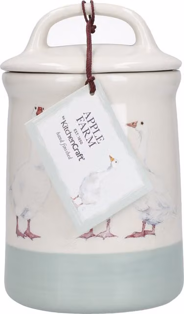 KitchenCraft Apple Farm Geese Airtight Stoneware Sugar Canister in White and Green