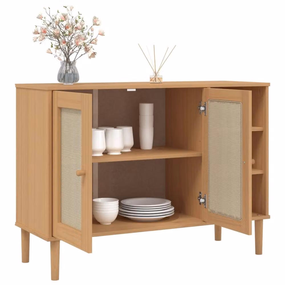 Berkfield Home SENJA Sideboard in Light Brown Solid Pine Wood with Rattan Look, W/D/H: 112 x 40 x 80 cm – 3