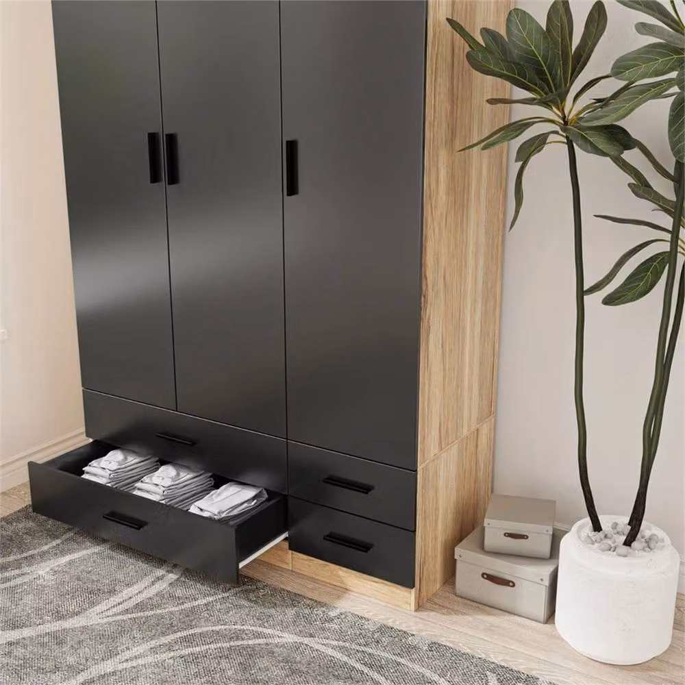 FORGEVIO Modern 3 Door 4 Drawer Wardrobe in Oak and Black – 4